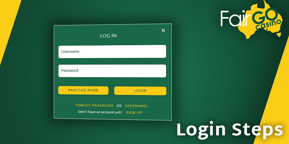 step-by-step instructions on how to login into Fair GO Casino account