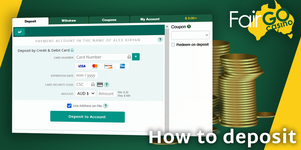 Instruction on how to deposit at Fair GO Casino
