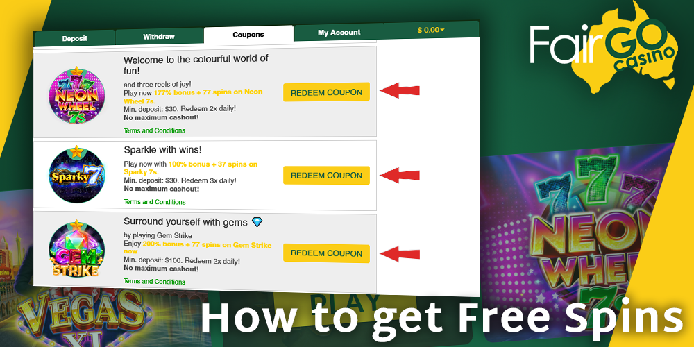 Step-by-step instructions on how to get free spins at Fair GO Casino