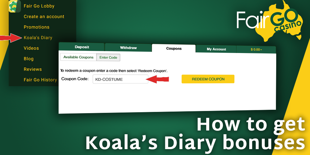 Instruction on how to Koala’s Diary bonuses at Fair GO Casino