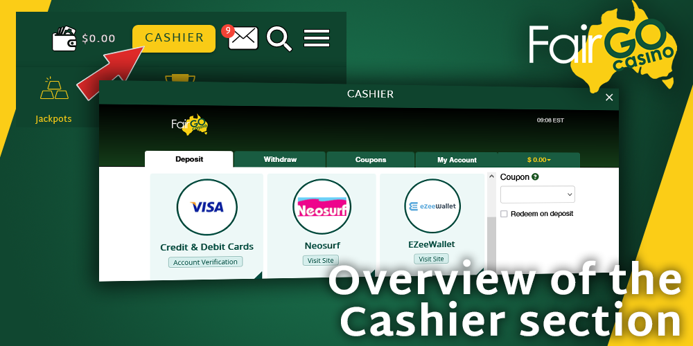 Overview of the cashier section at Fair GO Casino