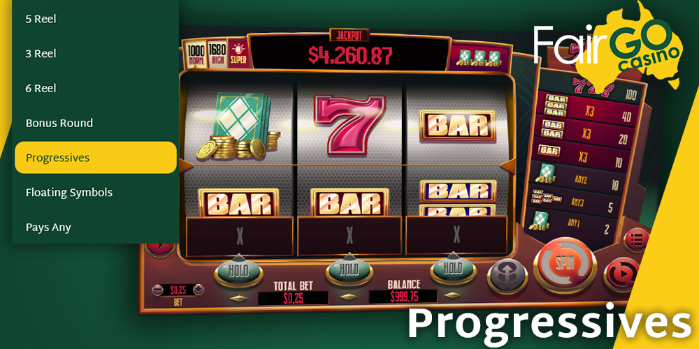 Progressives category at Fair GO Casino