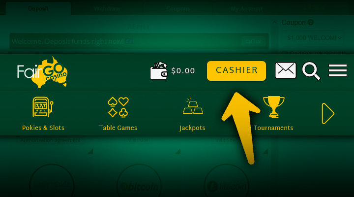 Payment operations on the Fair Go Casino website to get cashback