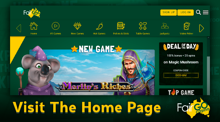 View casino games on the Fair Go Casino homepage
