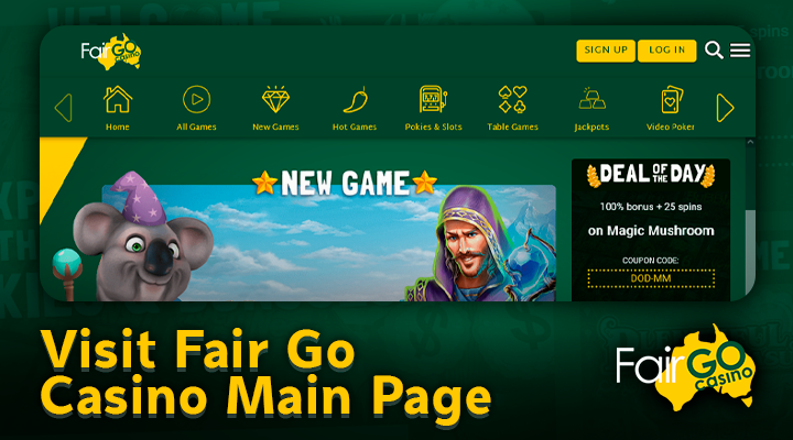 Visit the homepage of Fair Go Casino for the freespins