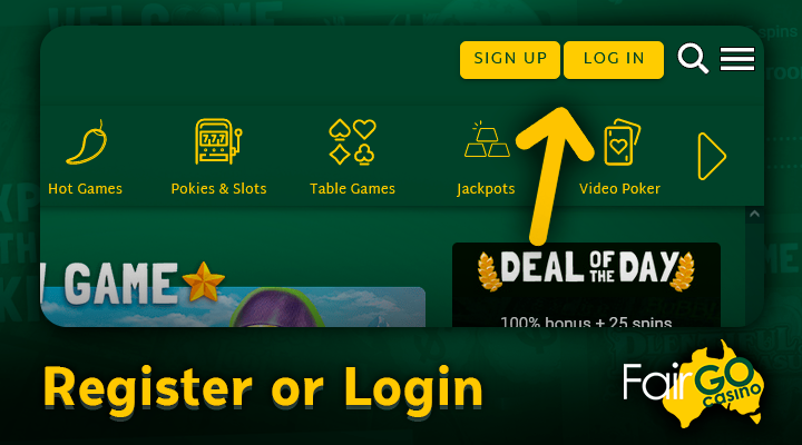 Sign in to your Fair Go Casino account or sign up for recieve freespins