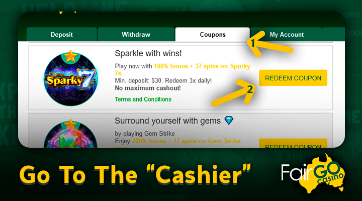 Freespins selection on Fair Go Casino's deposit page