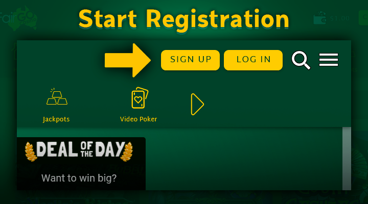 Button to start registration in the top menu at Fair Go casino