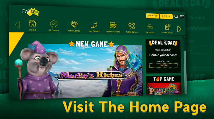 Visiting the Fair Go Casino homepage for a deposit