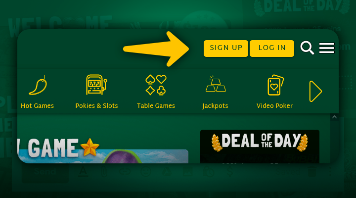 Registration button in the top menu of the Fair Go Casino website