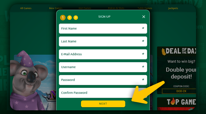 Registration form on the Fair Go Casino website using personal data