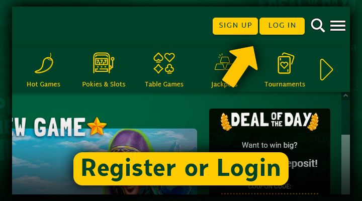 Registration and authorization buttons on the Fair Go Casino website For account verification