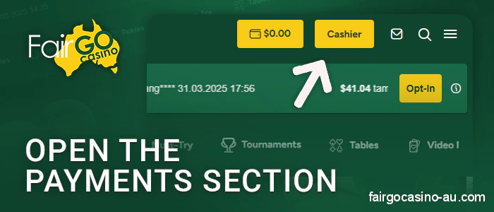 Go to the payment section of Fair Go Casino to activate the promo code