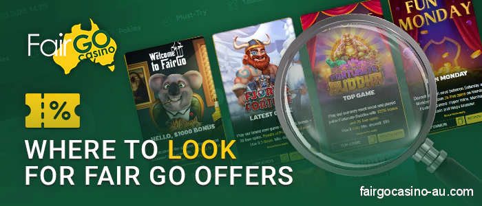 Check our promo code sources for Fair Go Casino