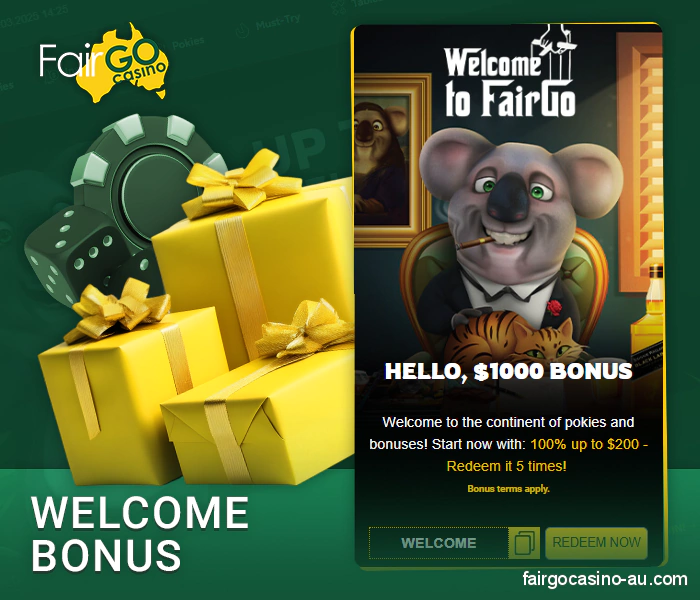 Details of the welcome bonus on the Fair Go Casino website
