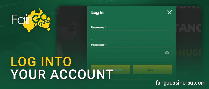 Sign in to your personal Fair Go Casino account before making a deposit