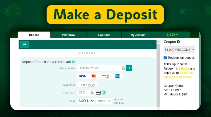 Refill account at Fair Go casino before start playing